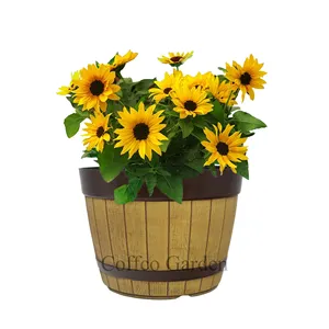 Vasos redondos para plantas, vasos de flores com efeito de barril de uísque, utensílios para jardim interno e externo, vasos grandes para plantas domésticas