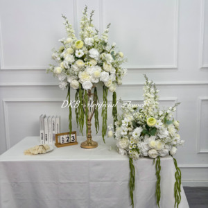 Vente en gros boule de fleurs Dahlias roses blanches et vertes pour centres de table Arrangement floral de 60cm pour décoration de fête prénatale de mariage et d'anniversaire - Product Image 3