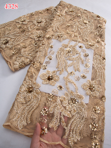 4328 africain Tulle dentelle tissu 2025 velours nigérian brocart doré <span class=keywords><strong>Net</strong></span> paillettes dentelle tissu pour couture mariage fête femmes robe - Product Image 2