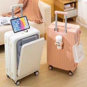 Front-opening 20-inch Carry-on Ultralight Compact Multi-functional Wear-resistant Combination <b>Lock</b> Travel <b>Suitcase</b> Roller Bag - Product Image 2