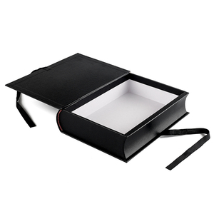 Luxury Custom Black Packaging Storage Cover Book Flip Boxes With Ribbon