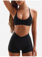 Nouvel ensemble de sport yoga jaune confortable au design personnalisé, soutien-gorge de sport et short trois-quarts à taille croisée pour le fitness, sensation Bttuer, vente chaude