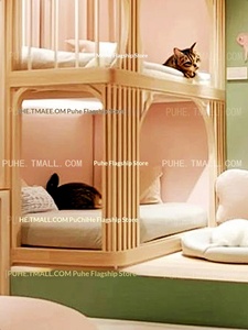 Cama infantil de madera maciza de doble capa, estilo casa de árbol, color macaron, de lujo ligero, con <span class=keywords><strong>nido</strong></span> para gatos personalizado, literas para niños - Product Image 2