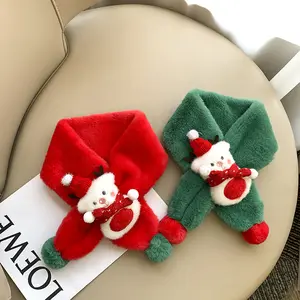 ZG冬季儿童围巾保暖圣诞鹿卡通毛球红色绿色婴儿绒毛围巾雪人儿童围巾