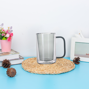 Custom mano soffiato ad alta borosilicato trasparente a doppia parete bicchiere vetro grigio fumo <span class=keywords><strong>caffè</strong></span> latte tazza da tè - Product Image 4