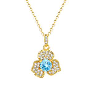 Collar con colgante de flor de piedra natural de corte redondo de 5 mm, plata de ley 925 chapada en oro, joyería antideslustre para mujer. - Product Image 5