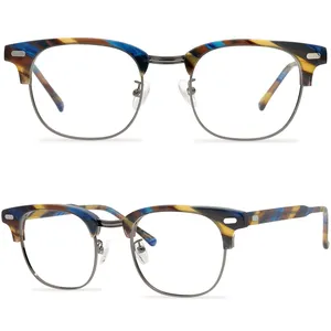 豪华品牌方形醋酸纤维光学眼镜框男士复古透明半框处方眼镜框眼镜