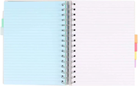 Cahier spirale 10 sujets avec intercalaires à onglets, pages lignées collège, couverture en PP pour prise de notes étudiantes, journalisation et usage quotidien