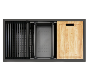 RS-3419C-B d'évier de cuisine à double cuvette de 34 pouces avec revêtement nano noir sans robinet Design moderne Installation de comptoir à deux trous - Product Image 1