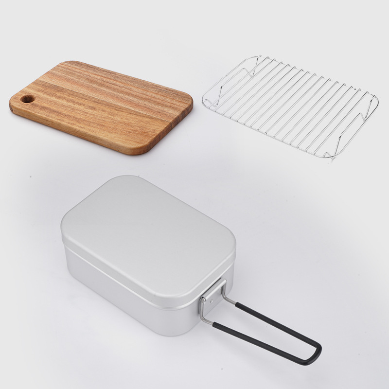 [1.4L Silver Lunch Box with Acacia Wood Steamer Rack] Set