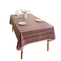 Nappe de salle à manger en lin de coton imprimé simple bohème de style ethnique imperméable à l'huile pour une utilisation intérieure et extérieure technique tissée