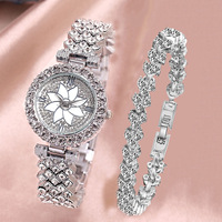 Jam Tangan Quartz Wanita Model Kecil Harum dan Anggun, Set Jam Tangan Gelang Berhias Berlian Motif Bunga, Jam Tangan Lengkap