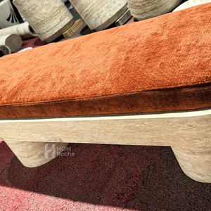 Modern Minimalist <strong>Seating</strong> Natural Marble Travertine <strong>Bench</strong> <strong>with</strong> Soft Velvet <strong>Cushion</strong> for Home &amp; Commercial Decor - Product Image 6