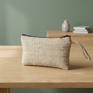 Pochette cosmétique légère en chanvre écologique, doublée de coton, avec fermeture éclair, personnalisable avec logo, pour voyage durable - Product Image 3