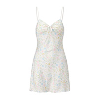 Guiruo Adorable Vestido de Dormir Floral de Seda Helada Transpirable sin Mangas con Escote en V Profundo, Almohadillas Push-up y Cintura Ajustada, Tipo Bata Exterior