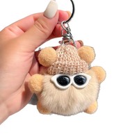 Porte-clés en peluche doux et écologique, motif animal de dessin animé mignon, avec pompon moelleux, idéal pour voiture ou sac