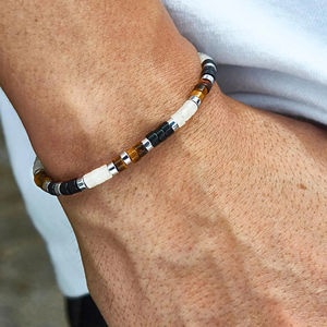 <span class=keywords><strong>Bracelet</strong></span> délicat en acier inoxydable avec perles en œil de tigre et onyx noir, pierre précieuse naturelle, protection spirituelle puissante, cadeau unisexe - Product Image 1