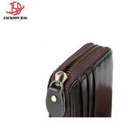 Dompet Pria Kulit Asli Crazy Horse Grain Leather, Tempat Kartu, Bisnis, Vintage, Pendek, Lapisan Kanvas, Modern