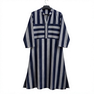 Kaftán Largo para Mujer, 100% Algodón, Cuello en V, Suave, Transpirable, a Rayas, Ligero, Elegante, Ropa de Dormir, Bata de Baño - Product Image 1
