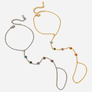 Fashion Chain <b>Bracelet</b> 18K Gold Stainless Steel Bezel <b>Set</b> Colorful Stones Women's Jewelry Gift - Product Image 1