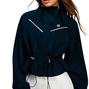 Trendy Black Women Cropped Windbreaker <b>Jacket</b> Adjustable Waist <b>Lightweight</b> Activewear Zip Up Training Top OEM ODM <b>jacket</b> for men - Product Image 6