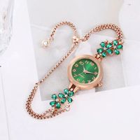 Jam tangan wanita modis jam tangan bunga bundar jam tangan kuarsa tali logam indah hadiah gelang gaun kasual sederhana