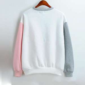 Women Colorblock <b>Sweatshirt</b> Casual Loose Fit Pink Grey White Patchwork Pullover Soft Cotton Long Sleeve Top - Product Image 2