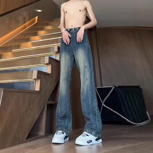 Vintage Blue Scimitar Pencil Pants Denim <b>Jeans</b> Men Cool High-End Feel American High Street Style Slim Fit Straight High <b>Waist</b> - Product Image 2