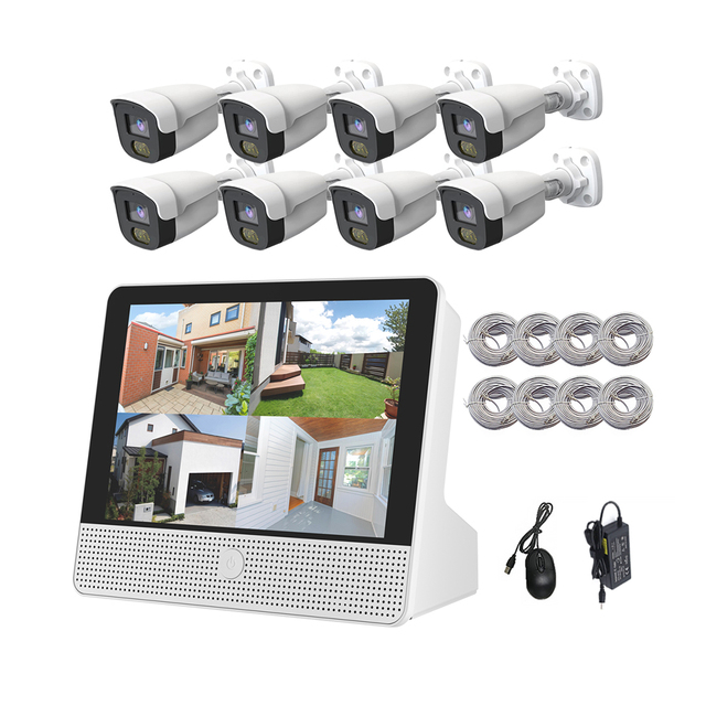8 Channel 4MP Security Camera System with 12.1" LCD Display Monitors Full Color Central Monitoring System 8 CH CCTV NVR Kit