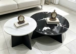 Modern <b>Nesting</b> <b>Coffee</b> <b>Table</b> Set <b>Round</b> Marble Top Metal Frame Contemporary Living Room Furniture - Product Image 5