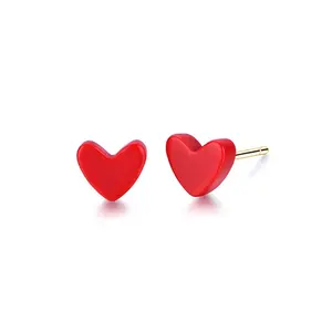 Natural Red Coral UK Heart Earrings Gemstone Jewelry Semi Precious Earrings with 925 Sterling Silver Studs