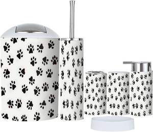 Juego de accesorios de baño, 6 piezas, impresiones sin costuras, pata bonita para cachorro de <span class=keywords><strong>pie</strong></span>, juegos de baño modernos, baño, decoración del hogar en Stock - Product Image 1