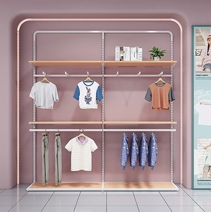 Étagère murale pour vêtements d'enfants, étagère à vêtements suspendue à plusieurs niveaux avec étagères en bois pour les magasins de vêtements pour enfants - Product Image 2