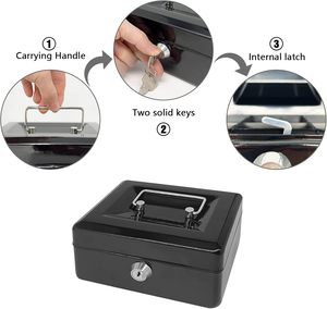 Tirelire en métal 6 "en acier <span class=keywords><strong>Cash</strong></span> Safe Box Petty <span class=keywords><strong>Cash</strong></span> Deposit Tin avec serrure 2 clés pour la sécurité - Product Image 4