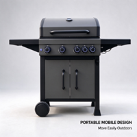 Barbecue à gaz en acier inoxydable de haute qualité avec 4+1 brûleurs, grille en maille et brûleur latéral pour barbecue extérieur autonome