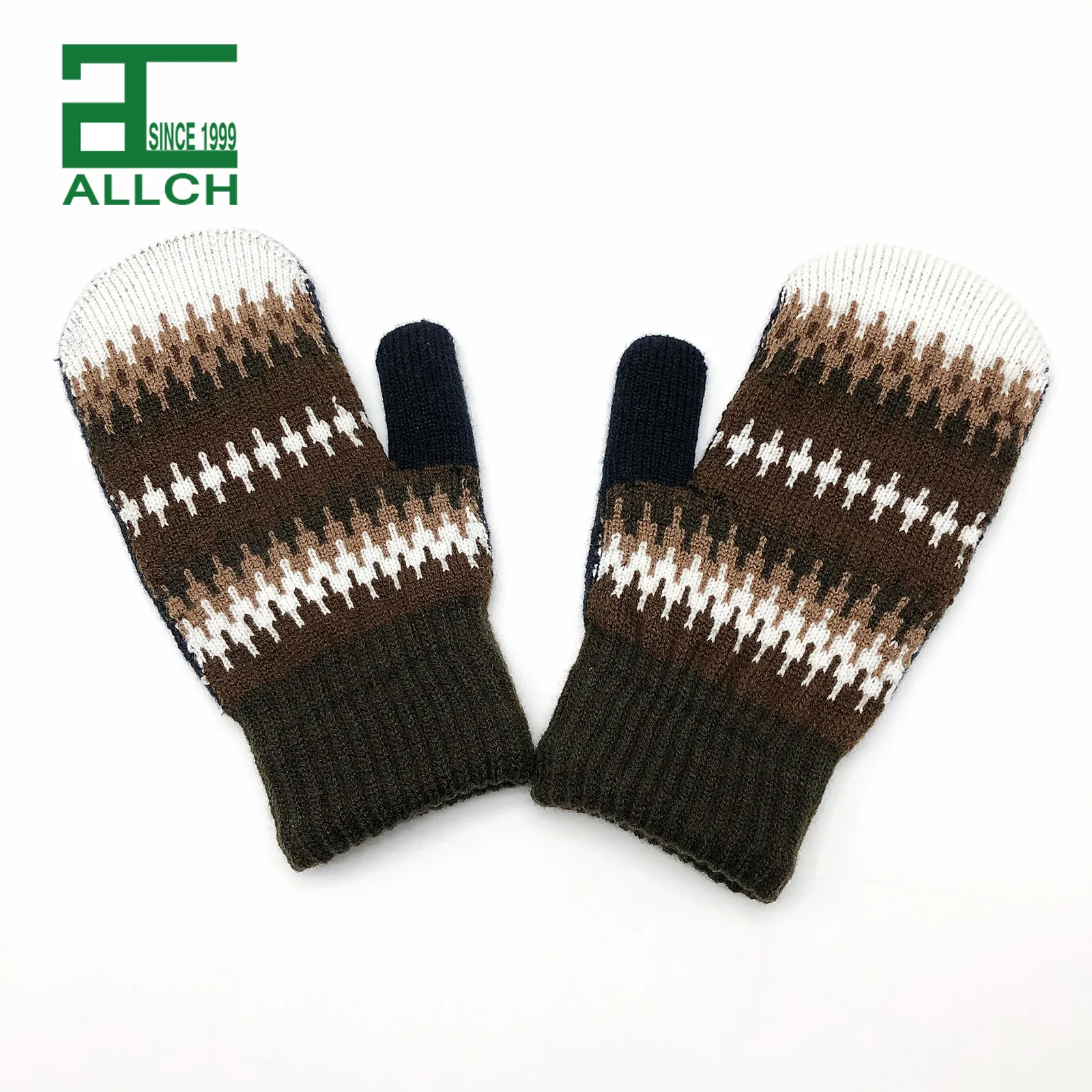 Allch Rts Unisex Recycle Groothandel Winter Warm Nieuwe Mode Jacquard Mitten Custom Thermische Dubbele Laag Handschoenen