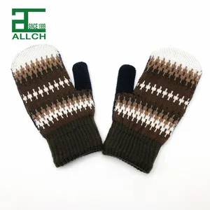 ALLCH RTS Unisex Recycle Wholesale Winter Warm New Fashion Jacquard Mitten Custom Thermal Double Layer Gloves