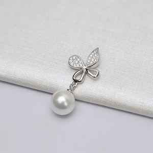 Pendentif papillon en argent S925, simple, tête de perle, accessoires de bijoux DIY, tendance, pendentifs semi-finis, breloques, plateau - Product Image 2