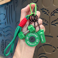 Porte-clés créatif 3D en PVC en forme de mini haltère, accessoires de fitness et de gym avec métal et impression sérigraphiée