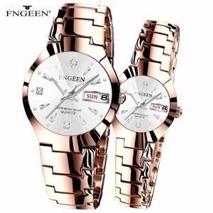 Drioshipping Montres de couple Mode Hommes Montre Étanche Bracelet en acier inoxydable Montres à quartz Montre-bracelet pour femme - Product Image 4