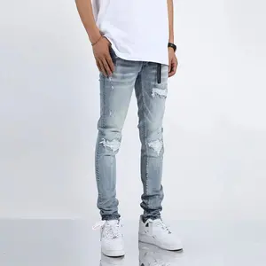 Nueva ropa para hombre Primavera 2024 Mezcla de algodón Skinny Ripped Jeans