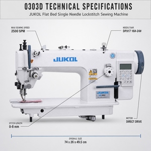 JUKOL 0303D Heavy Duty Lockstitch Sewing Machine <b>Single</b> Needle Flat <b>Bed</b> Direct Drive for <b>Leather</b> Jeans Tents Wholesale - Product Image 3