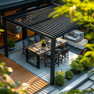 Système de pergola moderne <span class=keywords><strong>en</strong></span> acier et aluminium pour pavillon extérieur, idéal pour parcs, places publiques, restaurants, cafés et espaces commerciaux – Protection solaire - Product Image 3