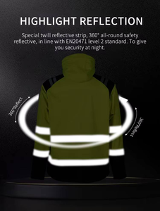 เสื้อแจ็คเก็ตนิรภัยสะท้อนแสงสีเขียวแบบกันน้ำ ANSI Class 2 ความปลอดภัยสูง ปรับแต่งได้สำหรับงานก่อสร้าง ขนาด S-4XL - Product Image 3