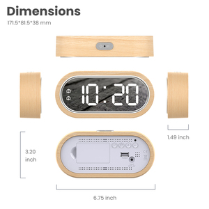 Réveil LED Miroir Thermomètre numérique en <span class=keywords><strong>bois</strong></span> Hygromètre Électronique Température Humidité Mètre avec Snooze Chargeur USB Horloge - Product Image 4