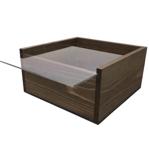 Custom Sliding Acrylic Lid Wood Gift Display Box with Two Compartment