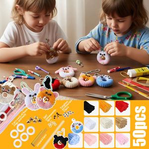 Kit de Bricolage DIY pour Enfants : 50 Tiges de Chenille 10 Couleurs + Accessoires, Porte-clés Visages d'Animaux 3D, Anniversaire Moderne - Product Image 5