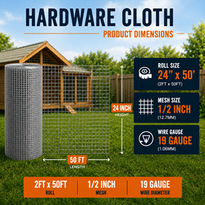 Hardware Cloth Welded <b>Wire</b> <b>Mesh</b> Roll 24 In X 50 Ft 19 Ga Square <b>Mesh</b> for Cages and <b>Garden</b> Fence - Product Image 5