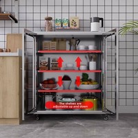 Meuble de cuisine mobile en acier inoxydable 304 à 4 roues, robuste, avec placard intégré pour four à micro-ondes, usage commercial