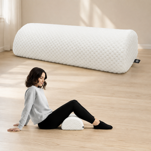 Ergonomic Memory Foam Half <b>Cylinder</b> Pillow Solid White Quilted Design for Back Support and Massage Use - Product Image 1